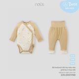 Bộ bodysuit dài tay Nous Petit màu nâu phối be in hoạ tiết ( đầu gấu )