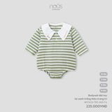 Bodysuit dài tay Nous Premium kẻ xanh trắng thêu trang trí ( thêu bí ngô )