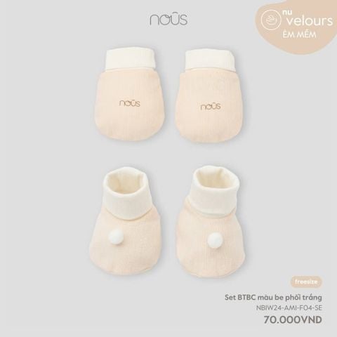 Set bao tay bao chân màu be phối trắng Nous Velour NB
