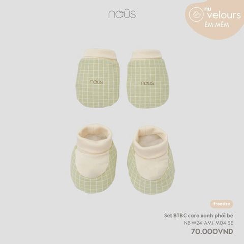 Set bao tay bao chân caro xanh phối be Nous NB