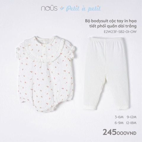 Bộ bodysuit cộc tay in hoạ tiết phối quần dài trắng