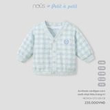 Áo khoác cardigan caro xanh nhạt thêu trang trí Nous