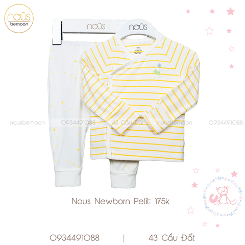 Bộ cài lệch áo kẻ vàng quần trắng sao NB