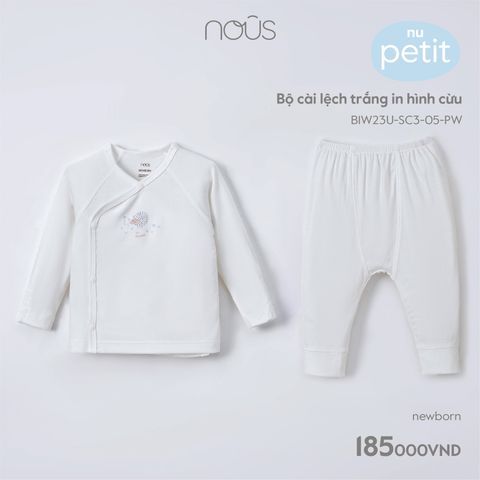 Bộ cài lệch Nous Petit trắng in hình cừu NB