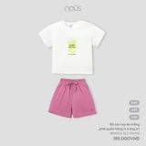 Bộ cài vai cộc Nous Kid áo trắng phối quần hồng in trang trí ( hoa Tulip )