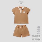 Bộ cộc tay Nous Kid màu nâu cam thêu hình gấu