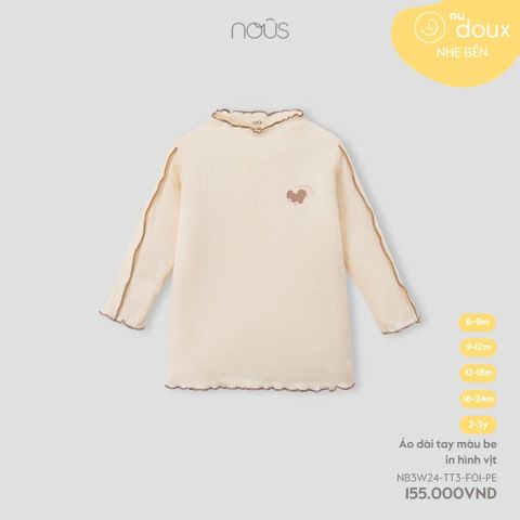 Áo cổ 3cm Nous Doux màu be in hình vịt