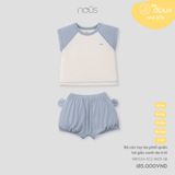 Bộ cộc tay Nous Doux be phối quần tai gấu xanh da trời