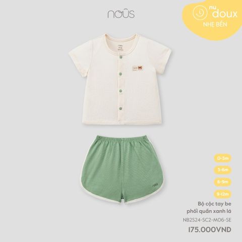 Bộ cài thẳng cộc Nous Doux be phối quần xanh lá