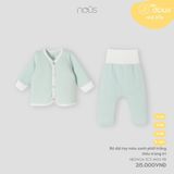 Bộ cài thẳng dài Nous Doux màu xanh phối trắng thêu trang trí ( Cừu )