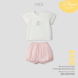 Bộ cộc tay Nous Doux áo trắng in hình gấu phối quần hồng