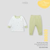 Bộ cài vai dài Nous Doux màu trắng in hoạ tiết phối xanh lá