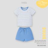 Bộ cộc tay áo kẻ xanh phối quần xanh da trời Nous Air ( thêu ong )