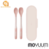 Bộ 2 thìa ăn dặm silicone Moyuum màu hồng blossom ( 2 level )