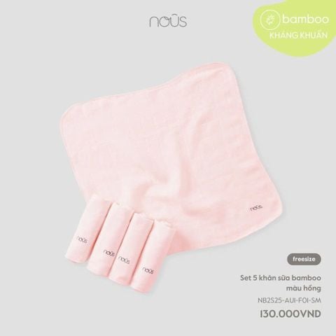 Set 5 khăn sữa bamboo màu hồng Nous s25