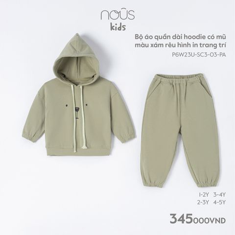 Bộ Hoodie Nous Kid màu xám rêu