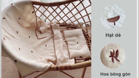 Set gối chăn xô thêu thủ công