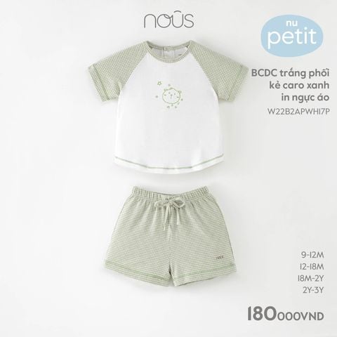 Bộ chui đầu cộc Nous Petit trắng phối kẻ caro in ngực áo