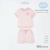 Bộ cộc cài vai Nous Petit kẻ hồng ( mèo Nu in ngực )