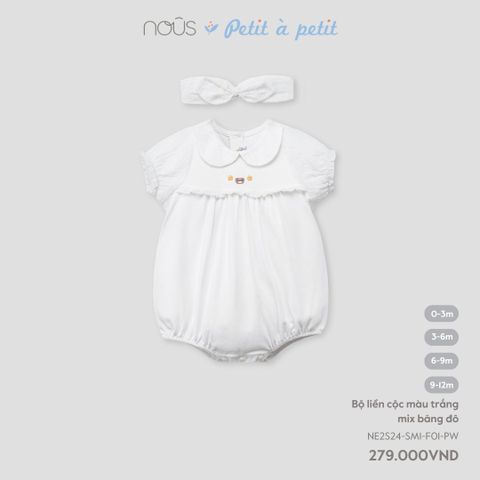 Body liền cộc Nous Petit à petit màu trắng mix băng đô
