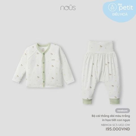 Bộ cài thẳng dài Nous Petit màu trắng in hoạ tiết con ngựa NB