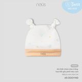 Mũ thắt chỏm màu trắng hoạ tiết gấu phối màu cam Nous Petit NB