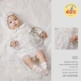 Bodysuit dài tay màu trắng kèm mũ tất và váy ren Nous Party 0M