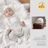 Bộ liền dài màu trắng phối ghi đính nơ kèm mũ 0M Nous Party