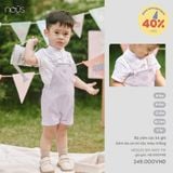 Bộ yếm cộc kẻ ghi kèm áo sơ mi cộc màu trắng Nous Party
