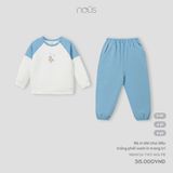 Bộ nỉ dài chui đầu Nous Kid trắng phối xanh in trang trí ( Gấu patin )