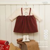Váy yếm dài tay màu be phối kẻ caro đỏ Nous Noel