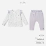 Bộ cài thẳng dài tay Nous Premium bèo vai trắng phối tím NB