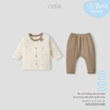 Bộ cài thẳng dài Nous Petit áo màu be in họa tiết phối quần nâu ( cổ tai thỏ )