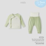 Bộ cài lệch dài Nous Petit màu trắng in hình ngựa phối xanh lá NB