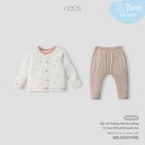 Bộ cài thẳng dài Nous Petit áo trắng in họa tiết phối quần be NB