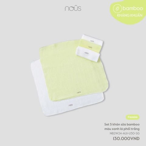 Set 5 khăn sữa bamboo màu xanh lá phối trắng Nous U30