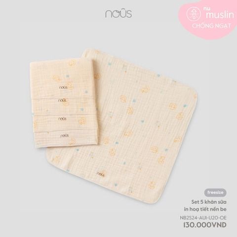 Set 5 khăn sữa in hoạ tiết nền be Nous Muslin ( in vịt ) - 2 lớp