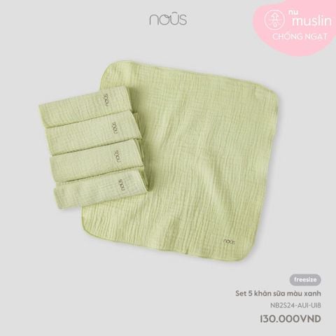 Set 5 khăn sữa màu xanh lá Nous Muslin ( 2 lớp )