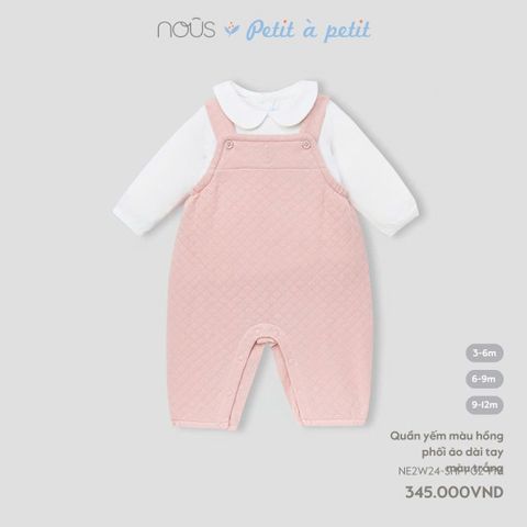 Quần yếm màu hồng phối áo dài tay màu trắng Nous Petit à petit