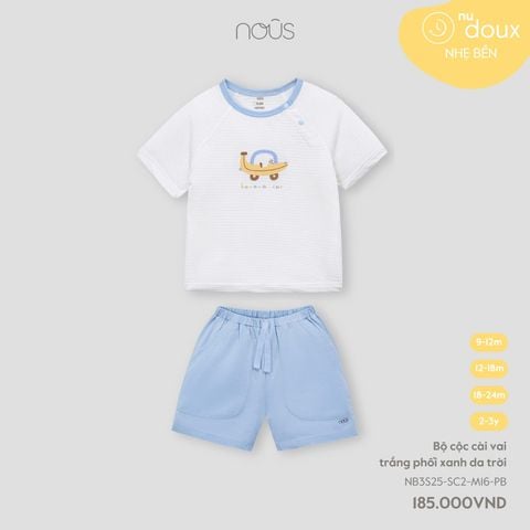 Bộ cộc cài vai trắng phối xanh da trời Nous Doux ( Ôtô chuối )