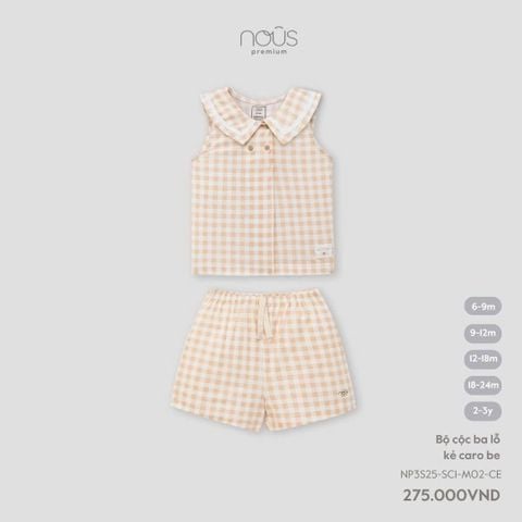 Bộ cộc ba lỗ kẻ caro be Nous Premium