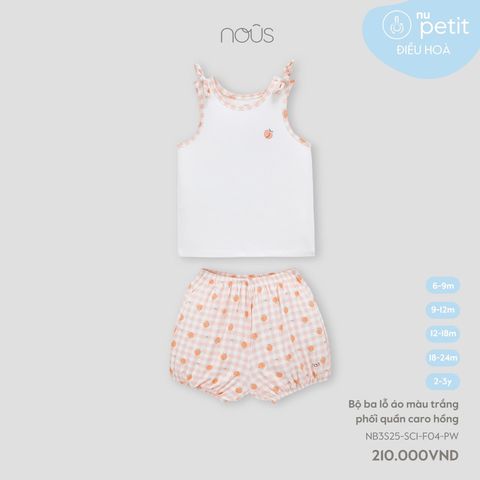Bộ ba lỗ áo màu trắng phối quần caro hồng Nous Petit