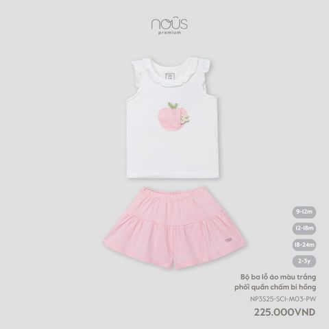 Bộ ba lỗ áo màu trắng phối quần chấm bi hồng Nous Premium ( Táo thỏ )