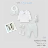 Set quà tặng 5 món màu trắng phối kẻ caro xanh 0M Nous ( Gấu )