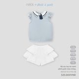 Bộ cộc tay áo xanh phối quần màu trắng (giả váy) Nous Petit à petit
