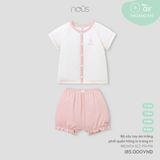 Bộ cài thẳng cộc tay áo trắng phối quần hồng in trang trí Nous Air ( Vịt chippi )