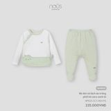 Bộ dài cài lệch áo trắng phối kẻ caro xanh lá NB Nous Premium