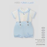 Bộ cộc tay áo trắng phối quần xanh Nous Petit à petit ( quần yếm )