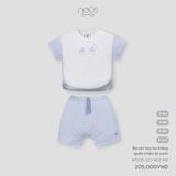 Bộ cộc tay áo trắng quần xanh Nous Premium ( mèo )