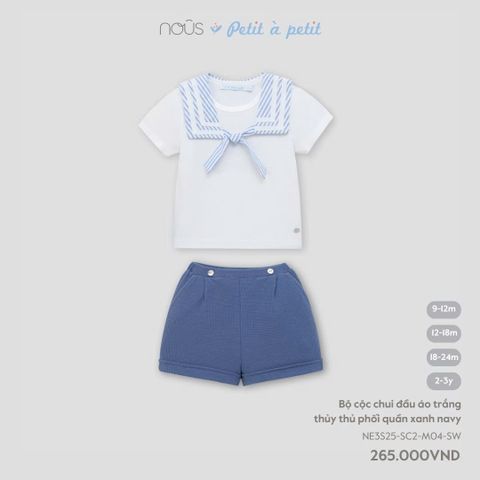 Bộ cộc chui đầu áo trắng thủy thủ phối quần xanh navy Nous Petit à petit